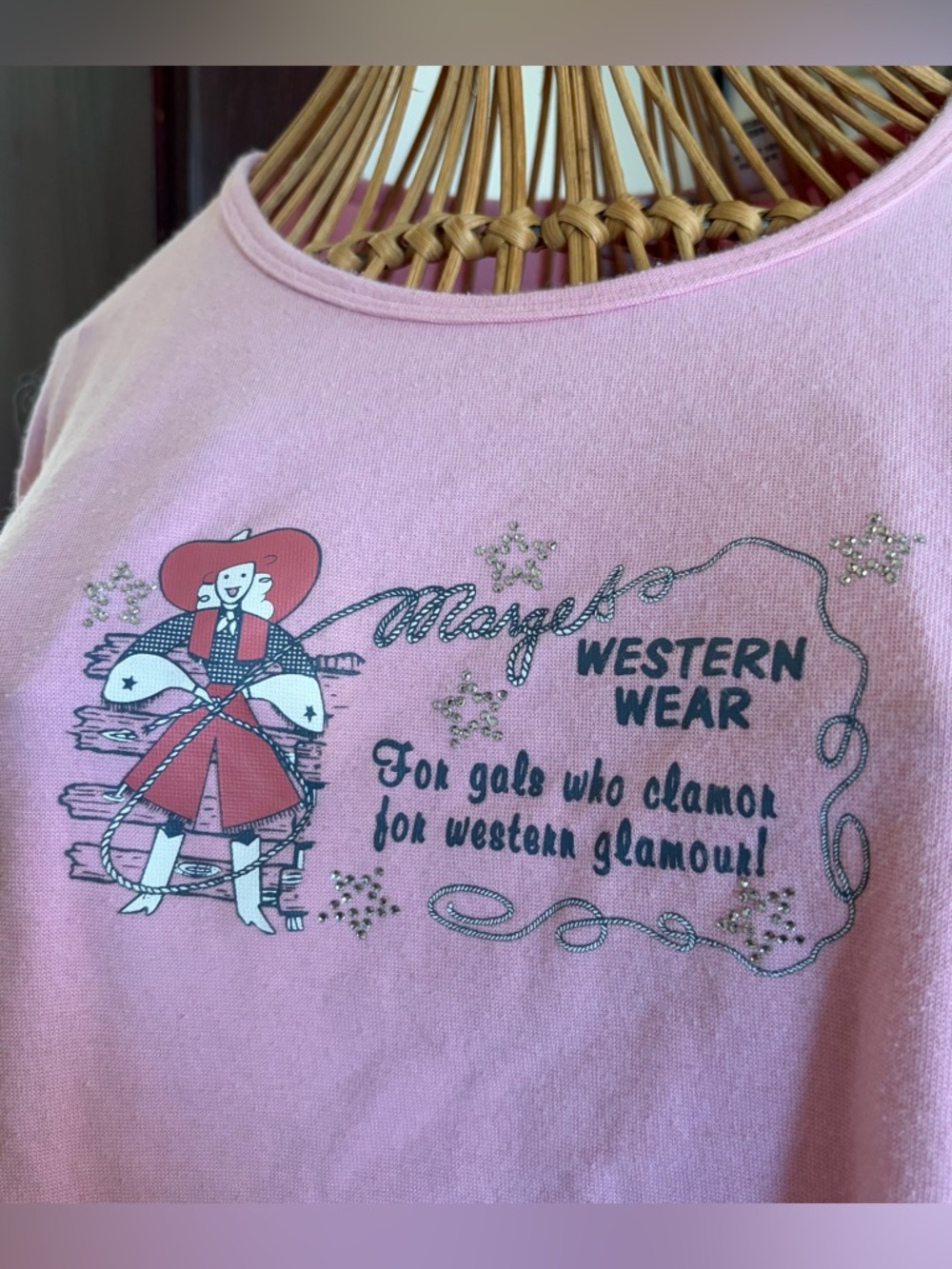 Vintage y2k Pink Long Sleeve Tee Rhinestone Cowgirl Western
